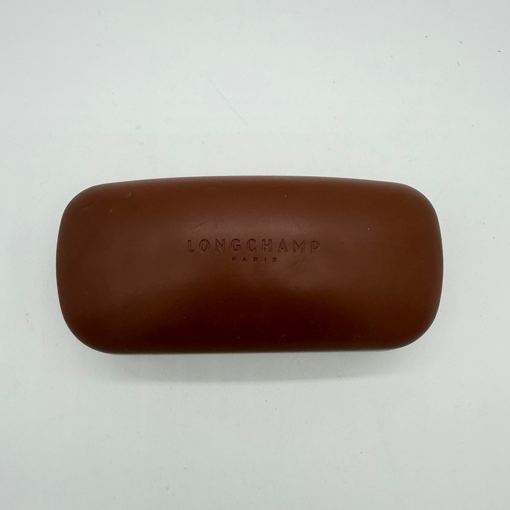 Longchamp Paris Brown Leather Hard Eyeglass Sunglasses Case